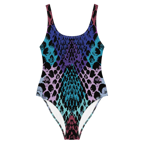 Snakeskin One-Piece Swimsuit in Blueberry